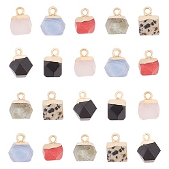 Mixed Stone Electroplate Gemstone Charms, with Golden Plated Iron Loop, Faceted, Polygon, 11~12x8x8mm, Hole: 1.5mm, 21pcs/box