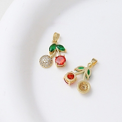 Золотой Латунные микро проложить кубического циркония подвески, черри прелести, золотые, 25x14 мм