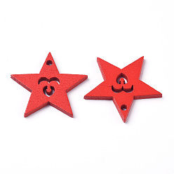 Red Natural Poplar Wood Pendants, Spray Painted, for Christmas, Star, Red, 26.5~30x30~31x2.5mm, Hole: 2mm