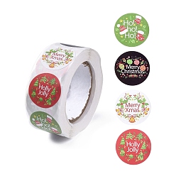 Colorful 4 Patterns Christmas Round Dot Self Adhesive Paper Stickers Roll, Merry Christmas Decals for Party, Decorative Presents, Colorful, 25mm, about 500pcs/roll