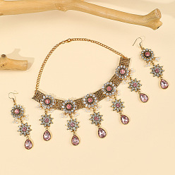 Pink Baroque Crystal Tassel Earrings Necklace Set for Evening Party Bride Jewelry