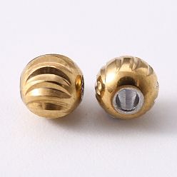 Golden & Stainless Steel Color 201 Stainless Steel Corrugated Beads, Round, Golden & Stainless Steel Color, 5x4.5mm, Hole: 1.8mm