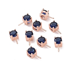 Dark Blue 925 Sterling Silver Peg Bails, with Cubic Zirconia, Square, Rose Gold, Dark Blue, 9x4x4.5mm, Hole: 2.5x1.5mm, Pin: 0.6mm