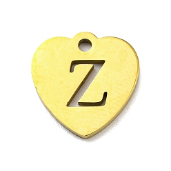 Letter Z Ion Plating(IP) 304 Stainless Steel Pendant, Golden, Heart with Letter, Letter Z, 12x12x1mm, Hole: 1.4mm