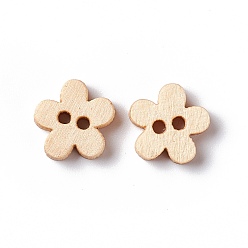 BurlyWood Natural 2-hole Basic Sewing Button in 5-petaled Flower Shape, Wooden Buttons, BurlyWood, about 11mm in diameter,Hole:1mm