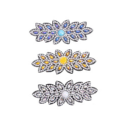 Fleur Pince à cheveux fleur diy kits de peinture au diamant, y compris épingle à cheveux, pince à épiler, strass de résine, stylo collant diamant, plaque de plateau et pâte à modeler, motif de fleur, 95x55mm, 3 couleurs, 1 couleur / pc, 3 pièces / kit