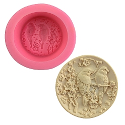 Deep Pink DIY Flat Round with Bird Soap Silicone Molds, for Handmade Soap Making, Deep Pink, 9.9x4.3cm