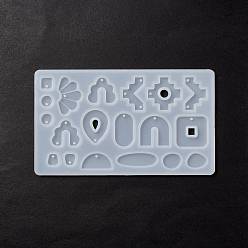 White Pendants Silicone Molds, Resin Casting Molds, for UV Resin & Epoxy Resin Jewelry Making, Mixed Shapes, White, 90x150x4mm, Hole: 1.5mm, Inner Diameter: 9~28x8.5~31mm