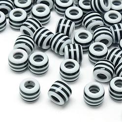 White Opaque Stripe Resin European Beads, Large Hole Beads, Barrel, White, 12x10.5mm, Hole: 5.5mm