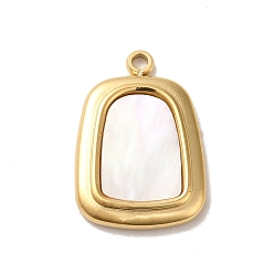 Real 14K Gold Plated 304 Stainless Steel Pave Shell Pendants, Trapezoid Charms, Real 14K Gold Plated, 19x13x2.5mm, Hole: 1.6mm