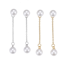 Mixed Color 304 Stainless Steel Chain Tassel Earrings, with Ear Nuts and Acrylic Imitation Pearl Beads, Round, Mixed Color, 50mm, Pin: 0.7mm, Round: 8mm