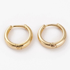 Golden Brass Huggie Hoop Earrings, Long-Lasting Plated, Ring, Golden, 16x15x4mm, Pin: 1mm