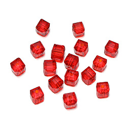 Red Transparent Acrylic Beads, Faceted Cube, Red, 8x8x8mm, Hole: 1.5mm, 50pcs/bag