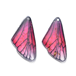 Medium Violet Red Transparent Resin Pendants, with Gold Foil, Insects Wing, Medium Violet Red, 24.5x11.5x2mm, Hole: 1mm