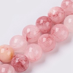 Misty Rose Natural Colorful Green Jade Beads Strands, Dyed, Round, Misty Rose, 6mm, Hole: 0.8mm, about 63pcs/strand, 14.5 inch(37cm)