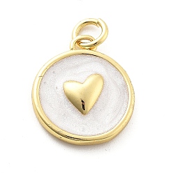 Сердце Подвески из латуни и эмали на тему океана, с целью перехода в кольце, реальный 18 k позолоченный, плоский круглый шарм, сердце, 16x14x3 мм, отверстие : 3 мм