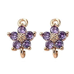 Средний Фиолетовый Прозрачные стеклянные соединители звеньев, с латунной фурнитурой , граненые, цветок, золотой свет, средне фиолетовый, 12.5x8x4 мм, отверстие : 1.4 мм