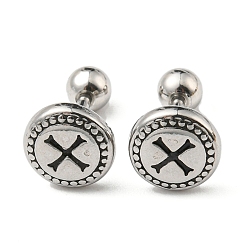 Antique Silver 304 Stainless Steel Stud Earrings, Cross, Antique Silver, 8mm