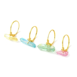 Mixed Color 4Pcs 4 Color Dyed Natural Quartz Crystal Points Nuggets Finger Rings, Golden Copper Wire Stackable Rings, Mixed Color, Inner Diameter: 17.1~17.5mm, 1Pc/style