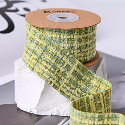 Yellow Green 10 Yards Flat Cotton Linen Tartan Ribbons, Garment Accessories, Yellow Green, 1-3/8 inch(35mm)