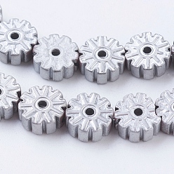 Platinum Plated Vacuum Plating Electroplate Non-magnetic Synthetic Hematite Beads Strands, Frosted, Grade A, Snowflake, Platinum Plated, 6x2.5~3mm, Hole: 1mm, about 66pcs/strand, 15.7 inch(40cm)