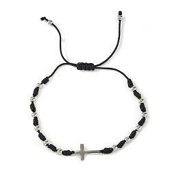 Черный Пересечь 304 ссылку нержавеющей стали браслеты, Плетеные круглые браслеты из бусин, регулируемые по длине, для пары., цвет нержавеющей стали, чёрные, 11.02 дюйм (28 см)