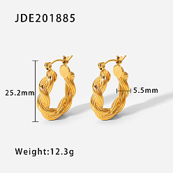JDE201885 18K Gold Plated Stainless Steel Twisted Rope C-shaped Earrings for Women