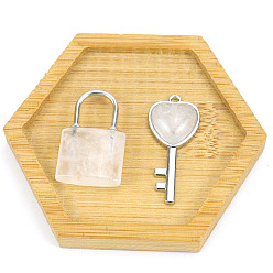 Quartz Crystal Natural Quartz Crystal Love Heart Key and Couple Lock Pendant Set, for Valentine's Day, Lock: 30x20mm, Key: 15x40mm