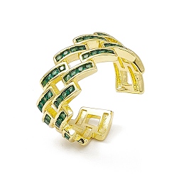 Зеленый Открытое кольцо-манжета с кубическим цирконием и ромбами, полое кольцо из настоящей позолоченной латуни 18k для женщин, без кадмия и без свинца, зелёные, размер США 8 (18.1 мм)