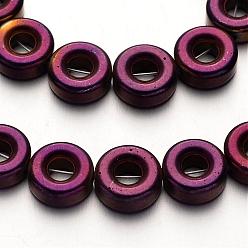 Purple Plated Electroplate Non-magnetic Synthetic Hematite Beads Strands, Donut, Purple Plated, 8x3mm, Hole: 1mm, about 48pcs/strand, 15.7 inch