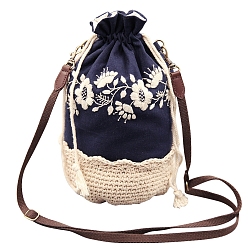 Midnight Blue Flower Lace Embroidery Crossbody Bag Kits with Instructions, Embroidery Starter Kit for Beginners Arts, Midnight Blue, Finish Product: 270x140mm
