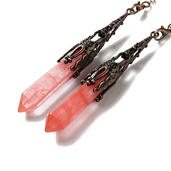 Вишневый Кварц Маятник для биолокации вишневого кварцевого стекла большие подвески, с латунной фурнитурой , пуля, 260~270 мм, отверстие : 1.5 мм