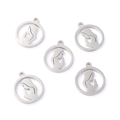 Stainless Steel Color 304 Stainless Steel Pendants, Laser Cut, Ring with Virgin Mary, Stainless Steel Color, 14x11.5x1.1mm, Hole: 1.4mm
