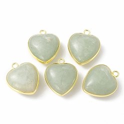 Green Aventurine Natural Green Aventurine Pendants, with Golden Plated Brass Findings, Heart Charms, 18~19x15~17x7~10mm, Hole: 2mm