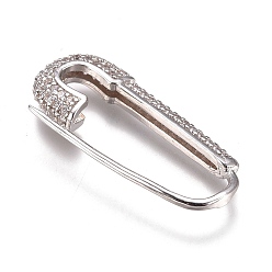 Claro Pendientes de aro de latón, con diamante de imitación, forma de pasador de seguridad, Platino, Claro, 26~26.5x10~11x3 mm, pin: 0.8 mm