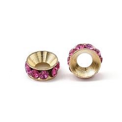 Фуксиновый Латунные бусины разделители для поставки стразов, класс А, рондель, светлый цвет металла золото, красно-фиолетовые, 9x4 мм, отверстие : 4 мм
