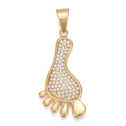 Golden 304 Stainless Steel Pendants, with Crystal Rhinestone, Footprint, Golden, 47x25.5x5mm, Hole: 8x11mm