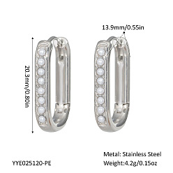 Нержавеющая Сталь Цвет Элегантные овальные серьги-кольца из нержавеющей стали, с имитацией жемчуга, цвет нержавеющей стали, 20.3x13.9 мм