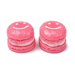 Cerise Opaque Resin Imitation Dessert Cabochons, Smiling Macaron, Cerise, 19x16mm