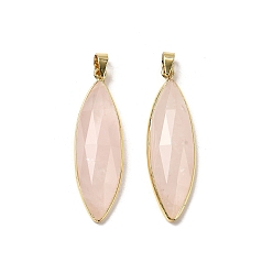 Розовый Кварц Ограненные подвески из натурального розового кварца, латунные подвески в виде конского глаза, без кадмия и без свинца, 42.5~43x13x6~6.5 мм, отверстие : 5.5x4 мм