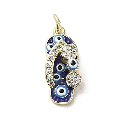 Midnight Blue Brass Micro Pave Cubic Zirconia Pendants, with Enamel, with Jump Ring, Real 18K Gold Plated, Slipper
 with Evil Eye, Midnight Blue, 20x8.5x5.7mm, Hole: 3.2mm
