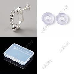 925 Sterling Silver Plated 12Pcs Brass & Crystal Rhinestone Clip-on Earring Findings, with 12Pcs Silicone Clip on Earring Pads, 925 Sterling Silver Plated, 16x15x5mm