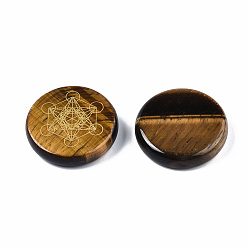 Тигровый глаз Природных тигровый глаз кабошонов, алхимические кабошоны, плоский круглый с рисунком магического круга, 25x5 мм, около 6 шт / упаковка