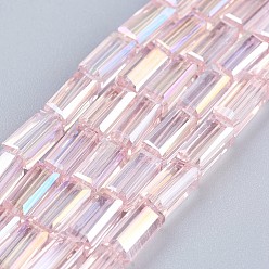 Pink Electroplate Glass Beads Strands, AB Color Plated, Faceted, Cuboid, Pink, 6.5~7x3~3.5x3~3.5mm, Hole: 0.5mm, about 80pcs/strand, 20.6~22 inch(52.5~56cm)