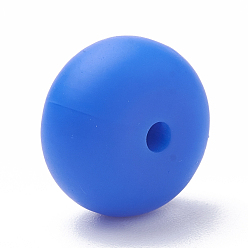 Medium Blue Food Grade Eco-Friendly Silicone Beads, Chewing Beads For Teethers, DIY Nursing Necklaces Making, Rondelle, Medium Blue, 14x8mm, Hole: 3mm