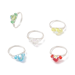 Серебро Стеклянные кольца для пальцев, женское кольцо из медной проволоки, серебряные, 8.5 мм, размер США 8 1/4~3/4 (18.3~18.7 мм)
