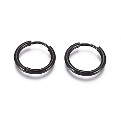 Electrophoresis Black 304 Stainless Steel Huggie Hoop Earrings, with 316 Surgical Stainless Steel Pin, Ring, Electrophoresis Black, 16x2mm, 12 Gauge, Pin: 0.9mm