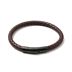Gunmetal Leather Braided Cord Bracelet with 304 Stainless Steel Clasp for Men Women, Coconut Brown, Gunmetal, 8-1/2 inch(21.5cm)