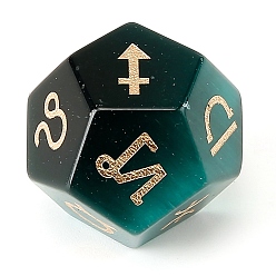 Teal Cat Eye Classical 12-Sided Polyhedral Dice, Engrave Twelve Constellations Divination Game Toy, Teal, 20x20mm