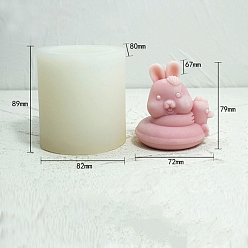 White 3D Rabbit with Duck Swim Ring DIY Food Grade Silicone Candle Molds, Aromatherapy Candle Moulds, Scented Candle Making Molds, White, 8x8.2x8.9cm